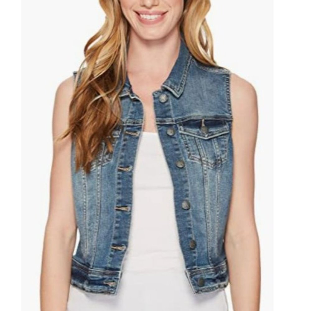 Prana Blue Denim Sleeveless Preppy Cropped Jean Denim Vest Size Small